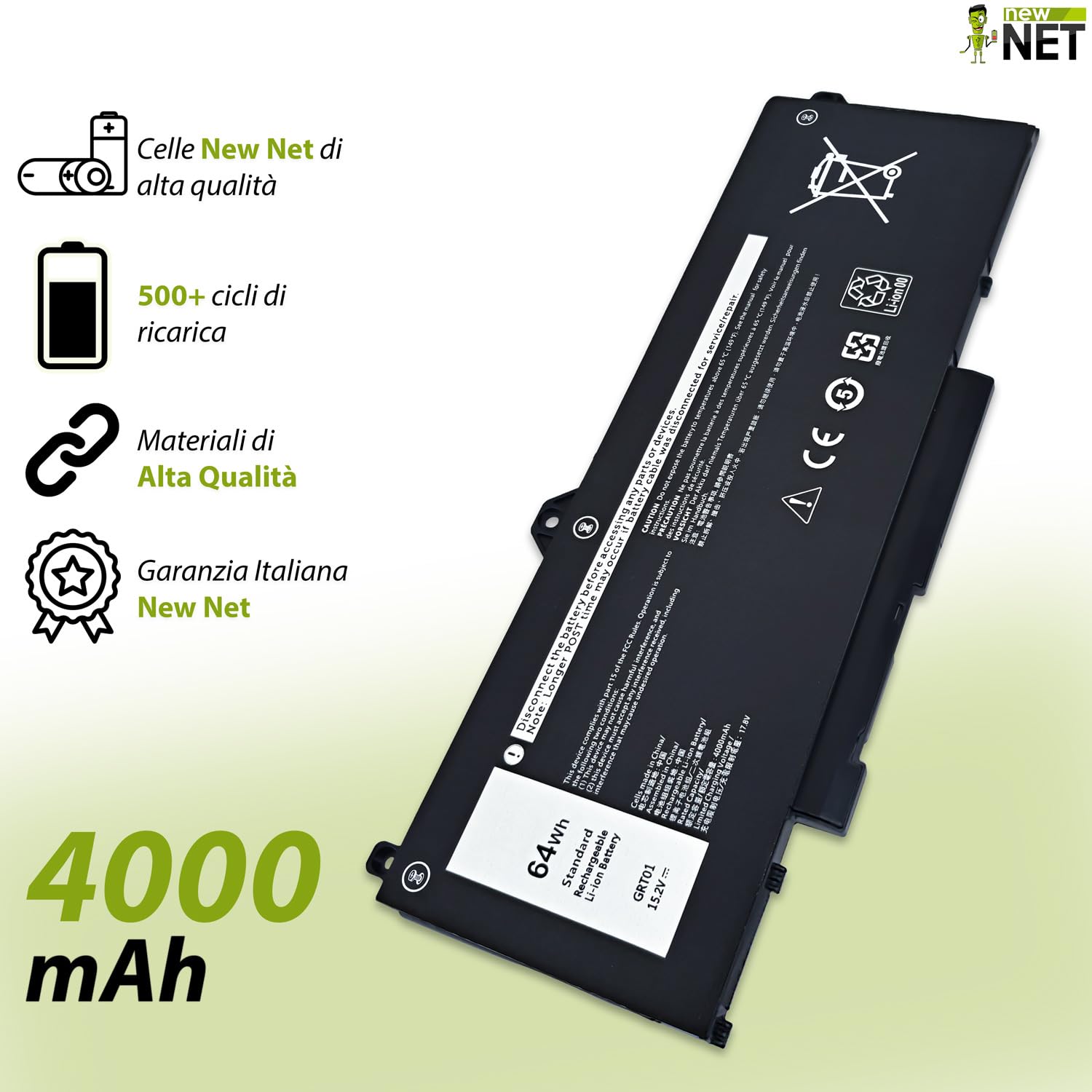 Batteria GRT01 compatibile con Dell Precision 3470, 3561 15.2V