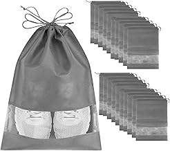 ZONKSTEE 20 Pack Shoe Storage Bags, Black, Non-Woven Fabric, Drawstring Closure, Portable, Waterproof, Dust Proof, Transparent Slot, Multi-Purpose Travel & Home Use