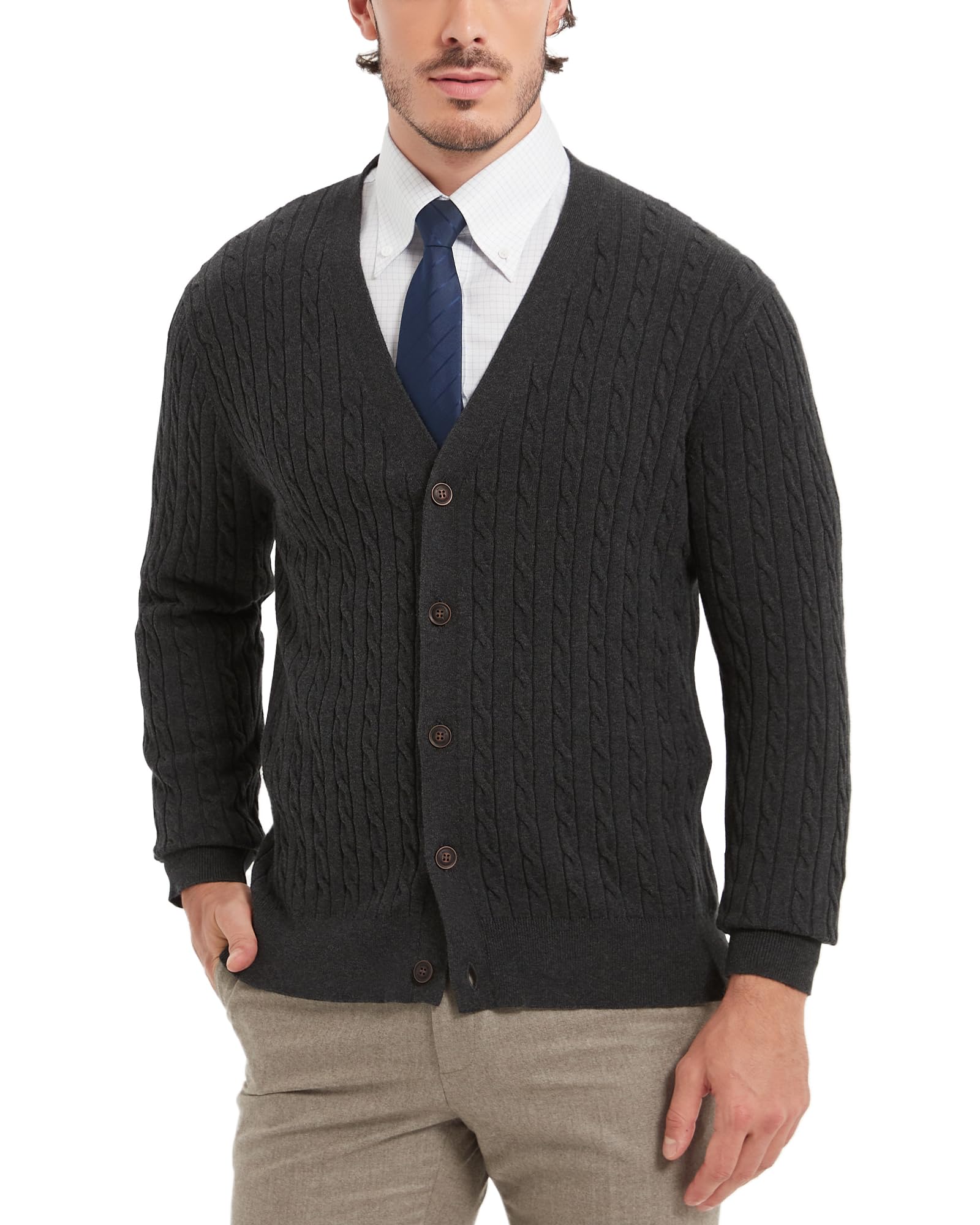 Kallspin Herren Strickjacke - 100% Baumwolle Stehkragen Pullover