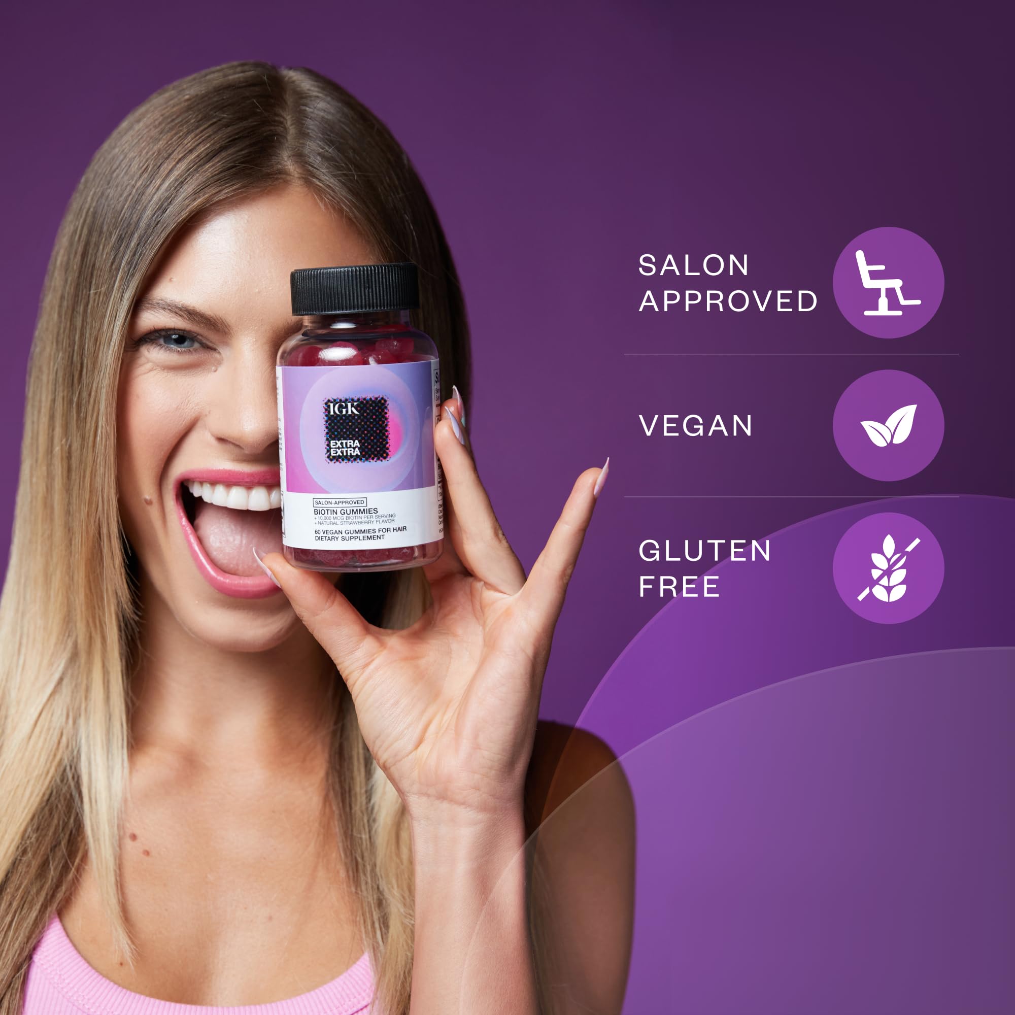 IGK Biotin Hair Gummies 10,000mcg Biotin (60 Count), Strawberry Flavored, Hair Growth Supplement Gummies for Healthy Hair, Skin & Nails, Vegan, Help Combat Hair Loss & Thinning : Health & Household - Amazon.com