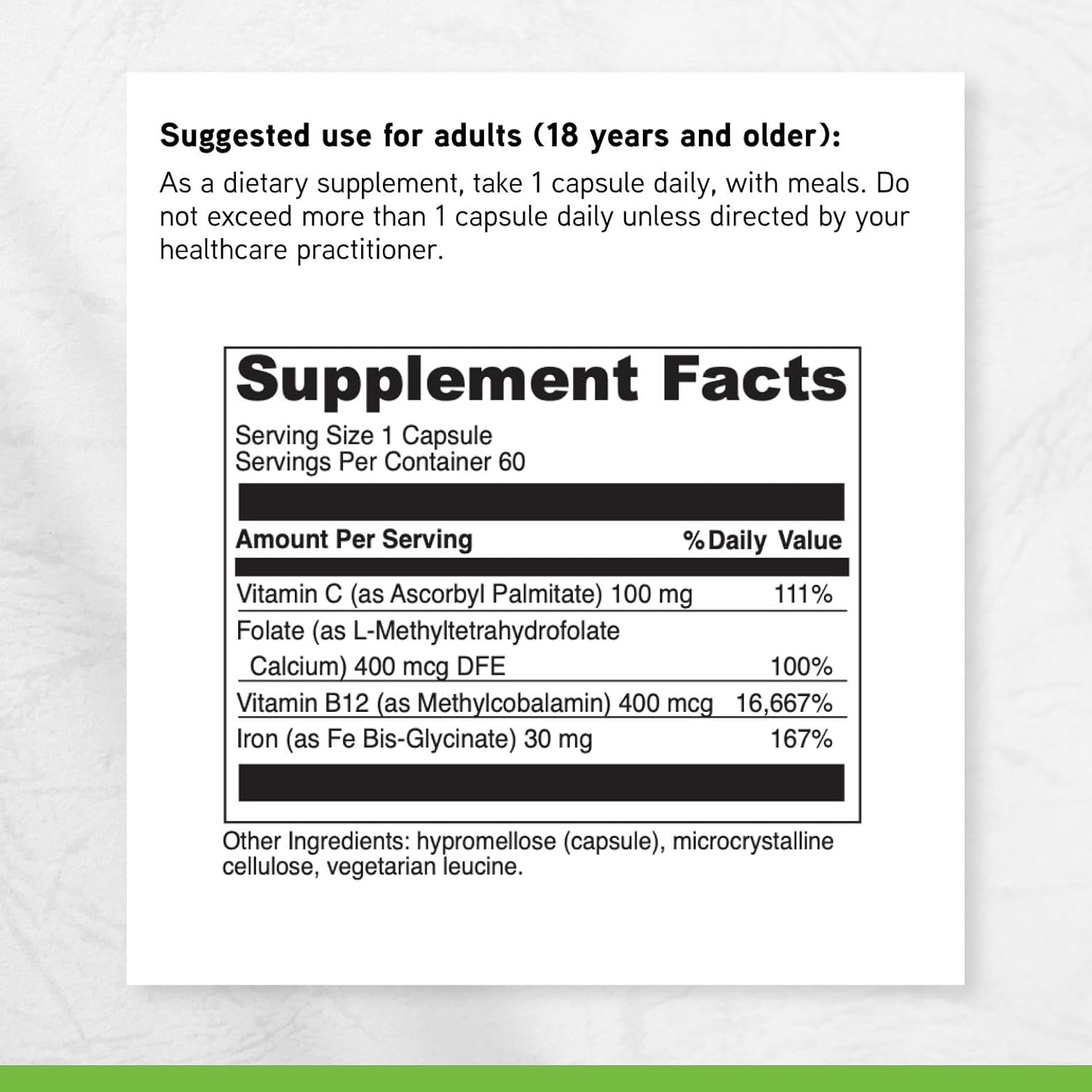 DAVINCI Labs Iron Bis-Glycinate - Gentle Iron Supplement for Women & Men - Help Support Hemoglobin Production & Normal Energy Levels with Vitamin C & More - Vegan - 60 Vegetarian Capsules - Image 6