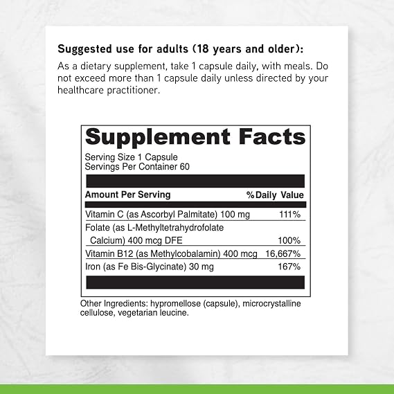DAVINCI Labs Iron Bis-Glycinate - Gentle Iron Supplement for Women & Men - Help Support Hemoglobin Production & Normal Energy Levels with Vitamin C & More - Vegan - 60 Vegetarian Capsules