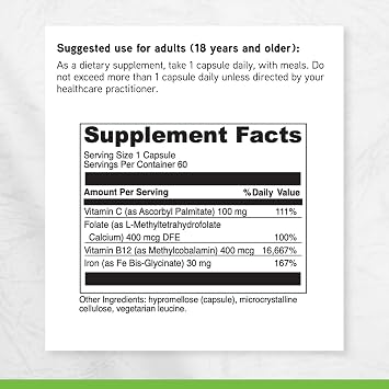 DAVINCI Labs Iron Bis-Glycinate - Gentle Iron Supplement for Women & Men - Help Support Hemoglobin Production & Normal Energy Levels with Vitamin C & More - Vegan - 60 Vegetarian Capsules