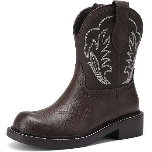 DREAM PAIRS Cowboy Cowgirl Boots for Women, Round Toe Embroidered Mid Calf Western Boots for Work, Country Concerts, Rodeos, Casual Outings