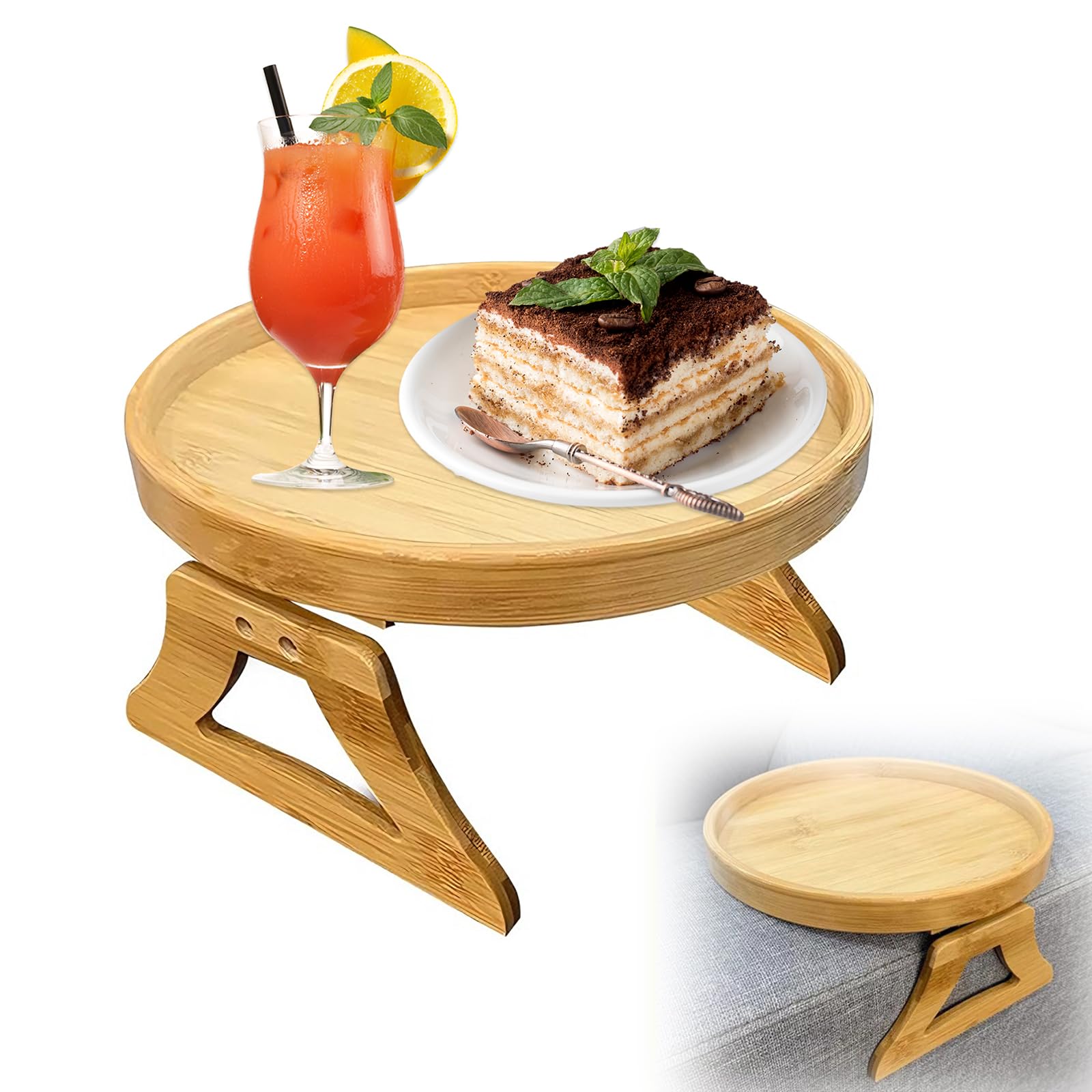 Ncoale Brown Sofa Arm Table, Bamboo Armchair Tray Foldable Sofa Arm Tray Portable Arm Chair Table Couch Clip For Drinks Snack Remote (25X1.6cm)