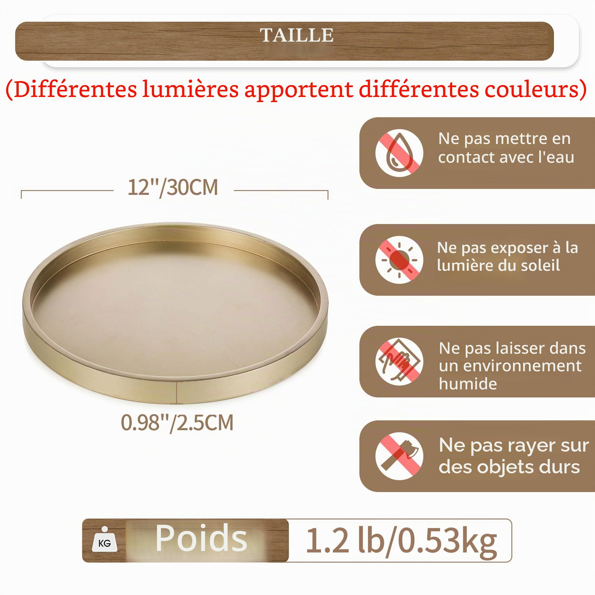 Hanobe Plateau de Service Bois: Rustique Plat Decoratif Rond Petit Marron Cafe Plateaux Perles Boho Mini Table Plats Ferme Deco pour Repas Canapé Cuisine, 30cm