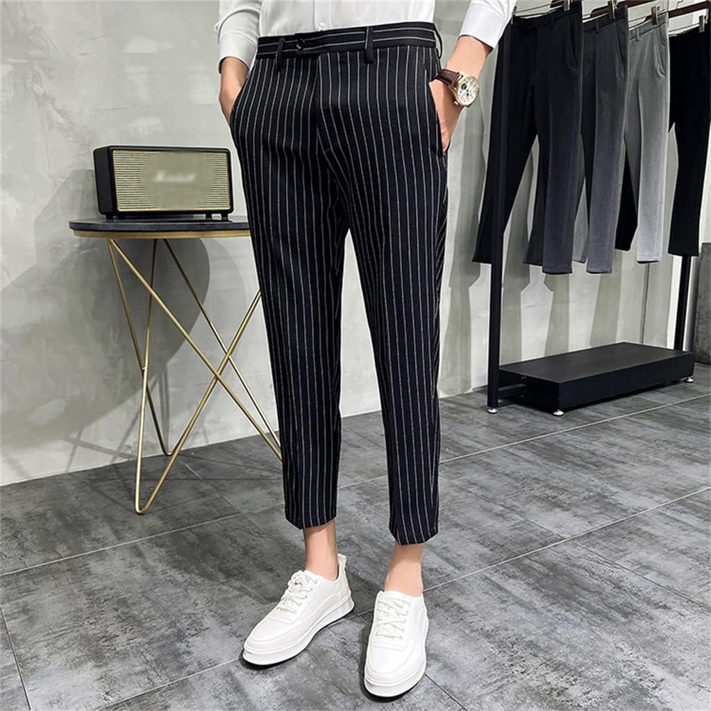 Black Striped Pant Men Elegant Slim Fit Suit Pant Formal Business Party Office Trousers