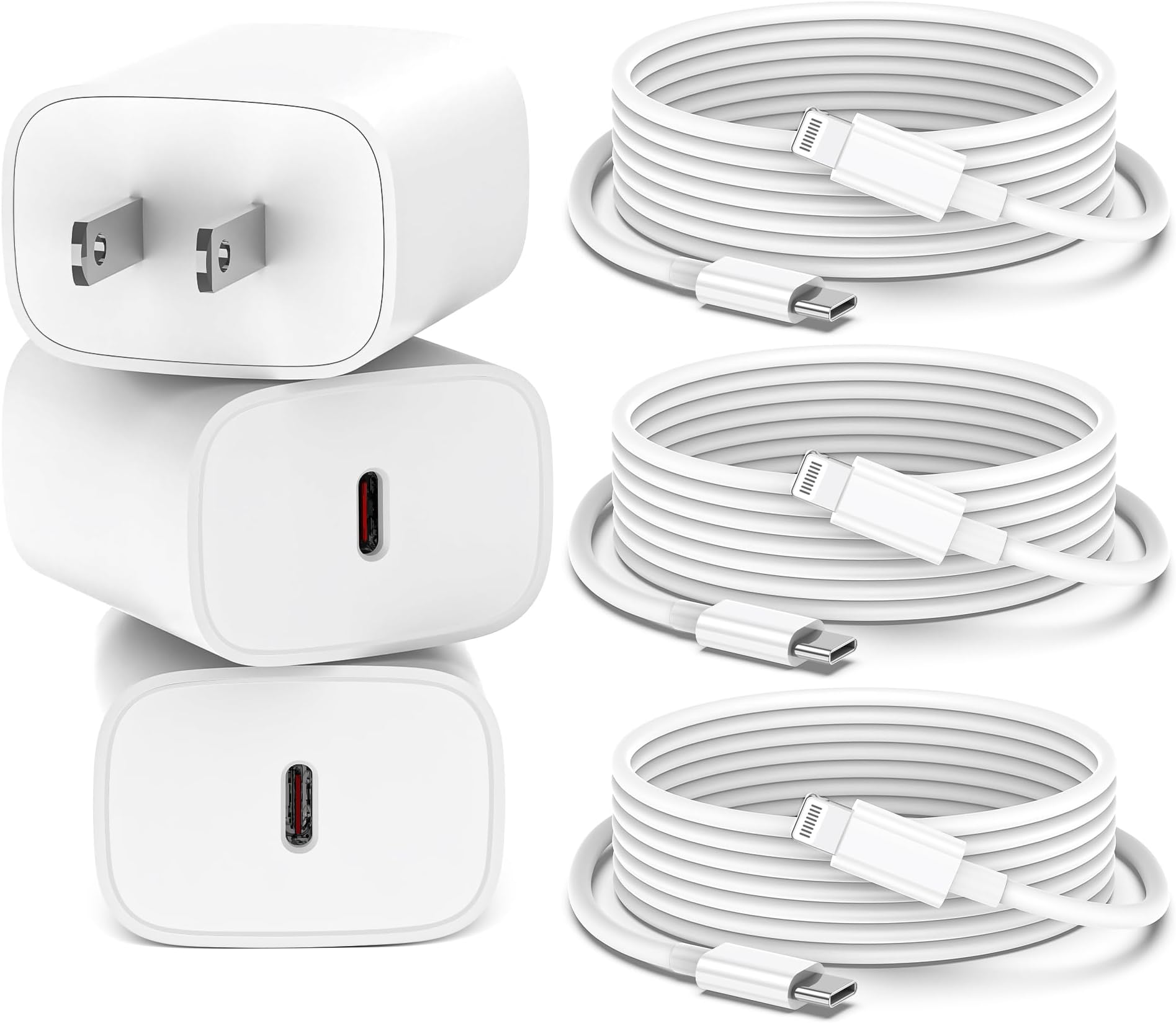 3Pack iPhone Charger Fast Charging USBC Wall Charger Block