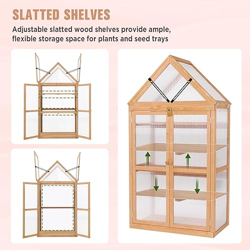 Miniatura 3 de EAGLE PEAK Invernadero de marco frío para jardín con estante ajustable, 27 x 16 x 52 pulgadas, uso en interiores y exteriores, marco de madera con