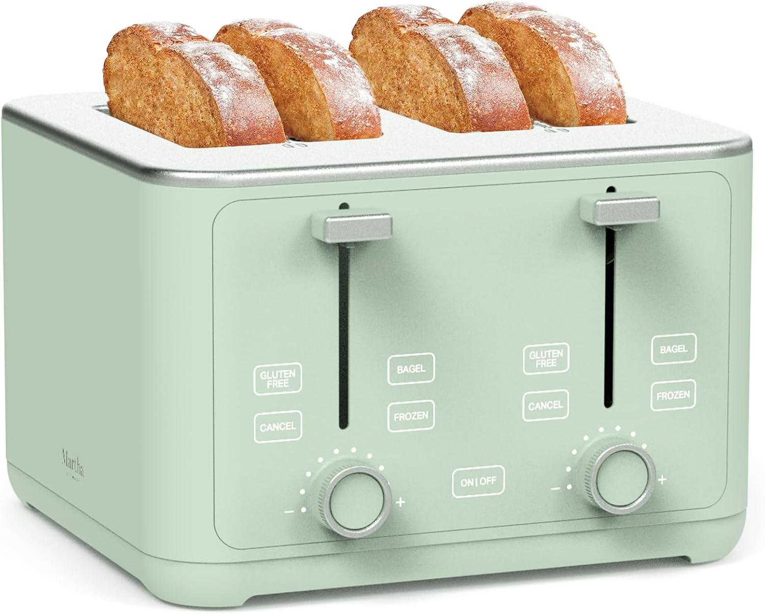 Martha Stewart 4 Slice Toaster, 10 Shade Settings with Defrost, Cancel, Bagel & Gluten-Free, Extra-Wide Self-Centering Slots for Waffles, Artisan Bread, Removable Crumb Tray, Cord Wrap,1800W, Honeydew