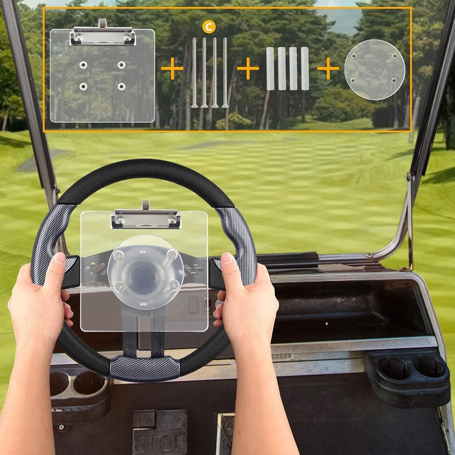 Golf Cart Scorecard Holder with Pen Holder on Golf Cart Steering Wheel for EZGO Club Car Yamaha Golf Carts（Note Do Not Include Golf Cart Steering Wheel