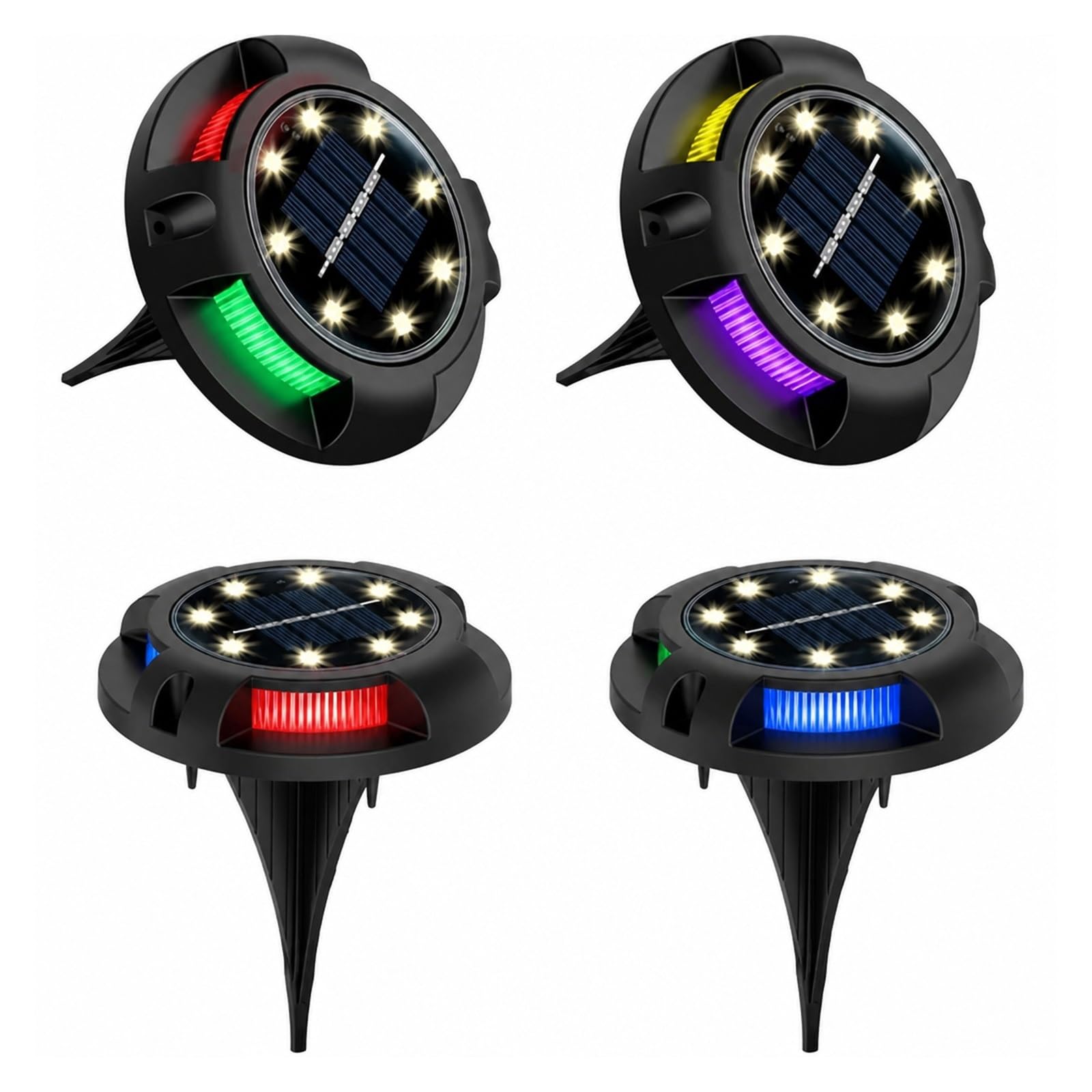 AMRTTWY In Ground Lights, Solar Lights Outdoor Disk Underground Lamp(Colorful Side-Warm,4Pcs)