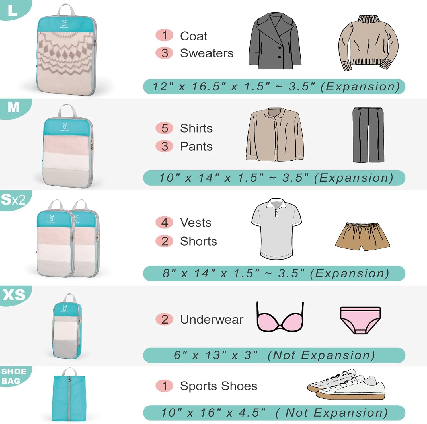 See Through Expandable Compression Packing Cubes, Mesh Travel Packing Cubes for Suitcases, Lightweight Organizers Bag Set for Travel Essentials for Luggage - Image 7