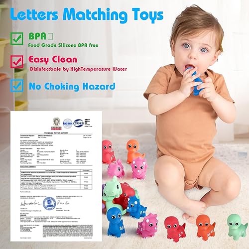 Miniatura 3 de OKREVIEW Juguete Montessori de aprendizaje a juego del alfabeto  26 piezas de juguete de bebé de 6 meses de edad, dinosaurio lateral de silicona, 26