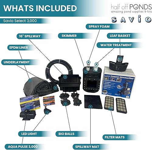 Miniatura 2 de HALF OFF PONDS Savio Select - Kit de estanque de bomba sumergible de 3,000 GPH con revestimiento de estanque de goma EPDM de 20 x 20 pies para