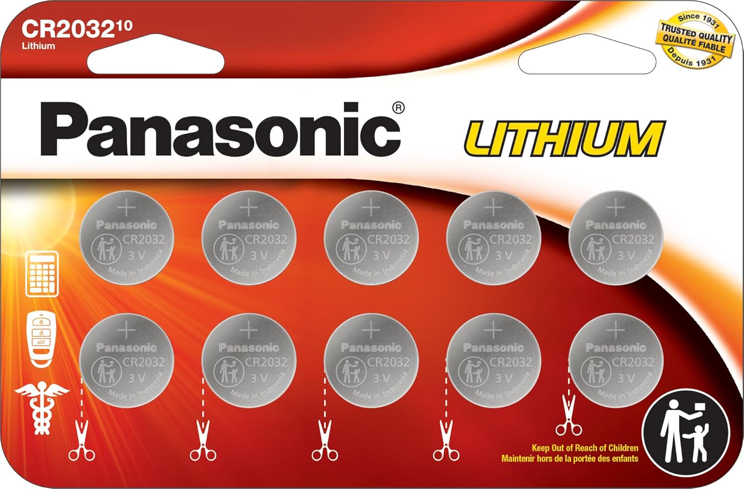 Panasonic CR2032 3.0 Volt Long Lasting Lithium Coin Cell Batteries in Child Resistant