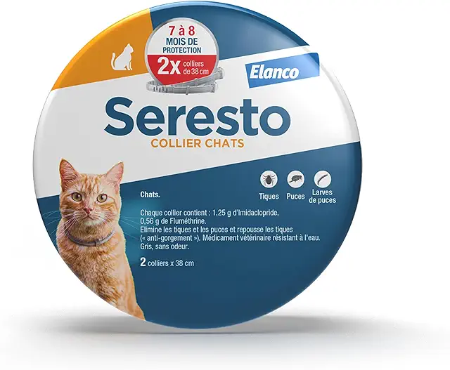 Collier Anti Puce Chat Seresto - Protection Longue Durée 8 Mois - Lot de 2