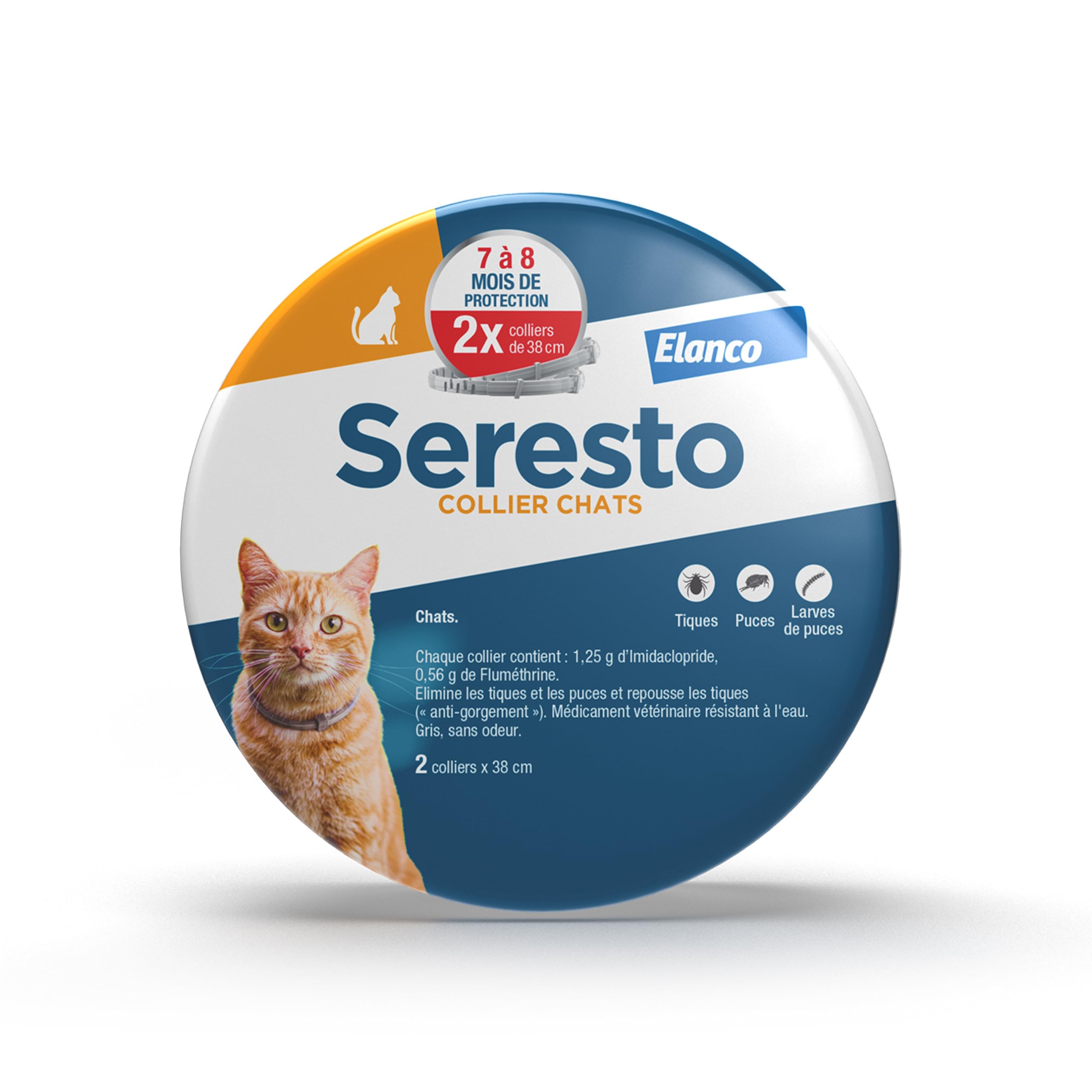 Seresto Colliers Chats – 2 Protections anti puces et anti tiques en continu – Collier Seresto pour chat avec protection longue durée de 7 à 8 mois – Gris