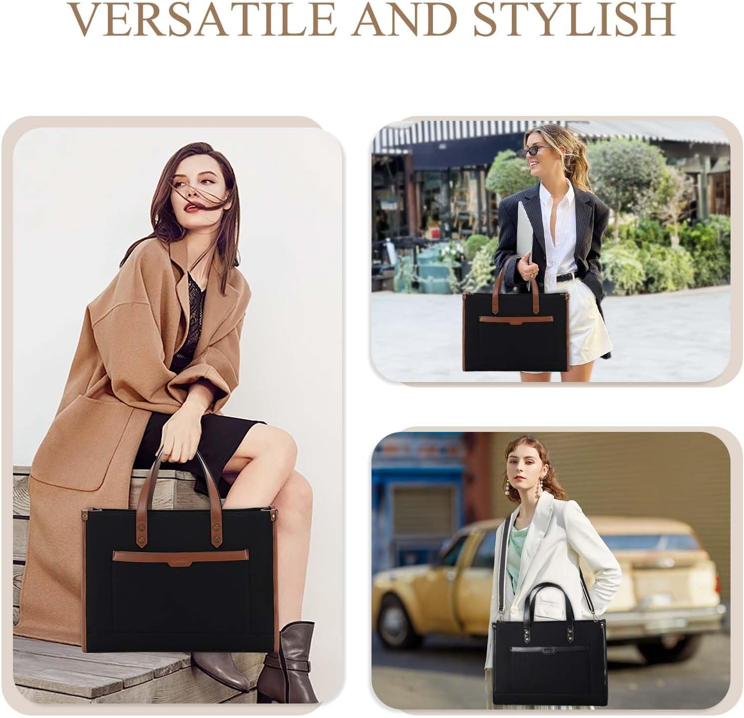 RAVUO Laptop Tote Bag for Women, Water Resistant 15.6 Inch Large Canvas Handbag with Wallet Purse for Business Work Travel