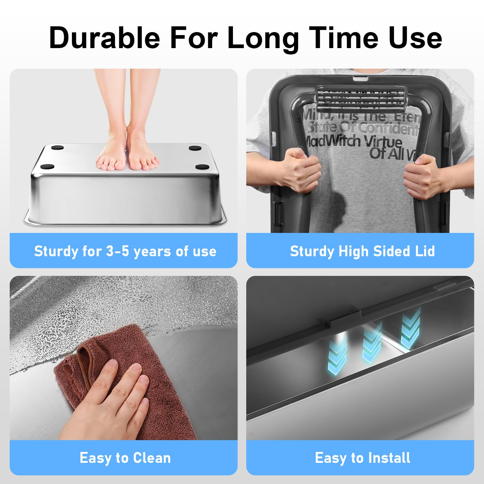 Marchul (2PACK) Lettiera per gatti XL, lettiera in acciaio inox per gatti grandi, lettiera XL in metallo con coperchio, impermeabile all'urina, non appiccicosa, inclusa stuoia per lettiera e pala per