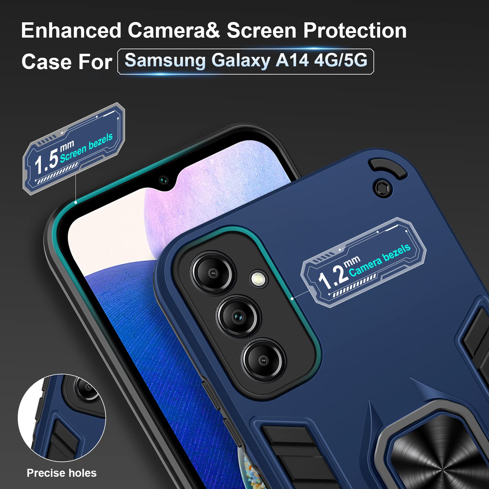 Funda para CMF Phone 2 Pro, Carcasa Antigolpes con Soporte anular metálico, Case Protectora de Grado Militar, Negro — view 1529
