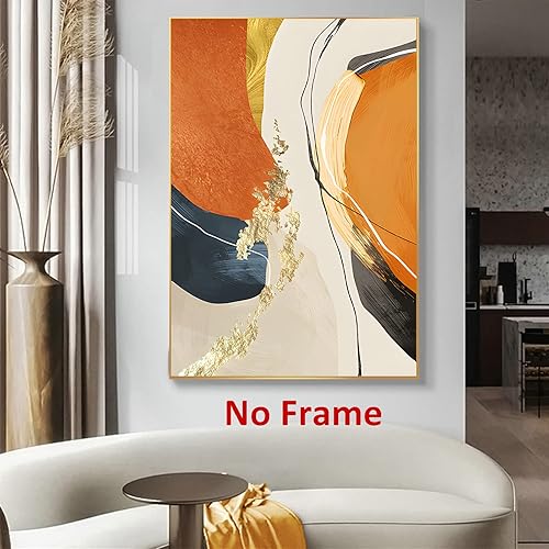 Miniatura 2 de Lienzo abstracto naranja para pared, póster moderno naranja, pintura geométrica abstracta, lienzo de lámina dorada, pintura naranja y dorada, arte