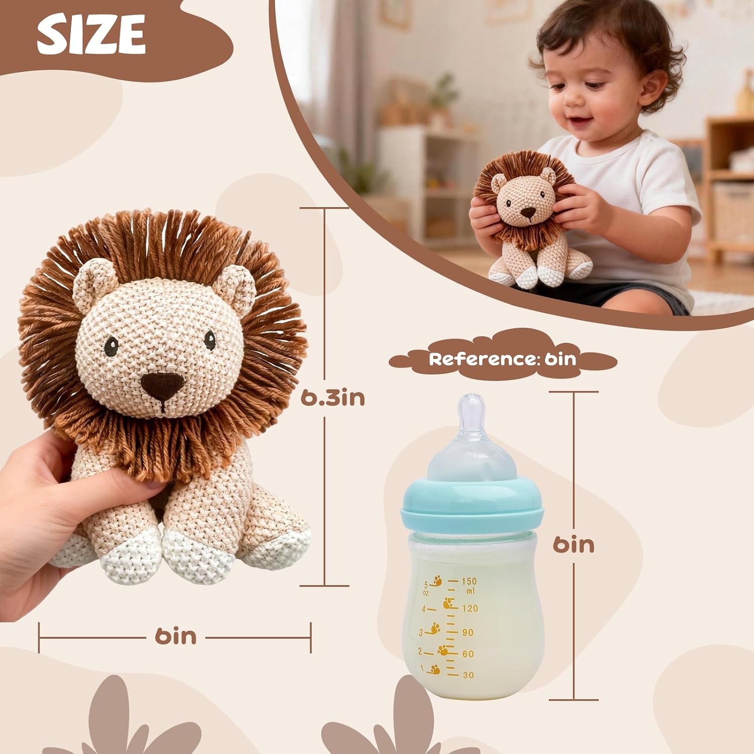Lion Stuffed Animal 8Inch Hand Knit Lion Plush Toy Handmade Crochet Animals Soft Cotton Stuffed Animal Stuffy Plushie Knitted Animals Baby Cute Doll Birthday Gifts