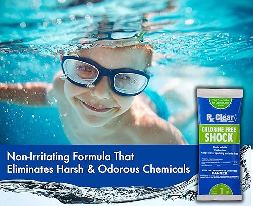 Miniatura 7 de Rx Clear Chlorine-Free - Choque para piscina  Elimina los productos químicos duros  Fórmula no irritante  43% de monopersulfato de potasio  Bolsas