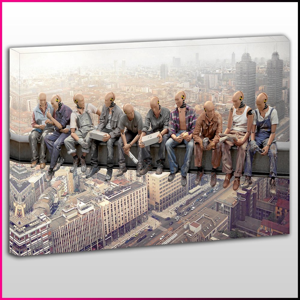 AB216 Crash Test Dummies Construction Site Framed Ready To Hang Canvas Print, Abstract, Pop Street Wall Art, Picture