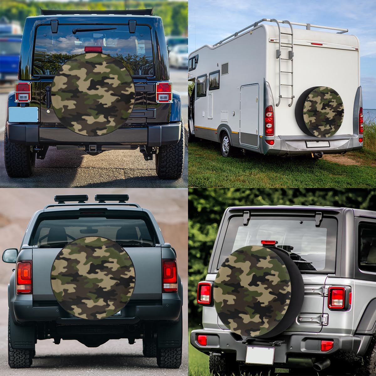 Fashion Camouflage Tire Covers Portable Spare Tire Cover Soft Durable Waterproof Dustproof Set of 4 Bags 14 Inches for Car Truck SUV Trailer Camper