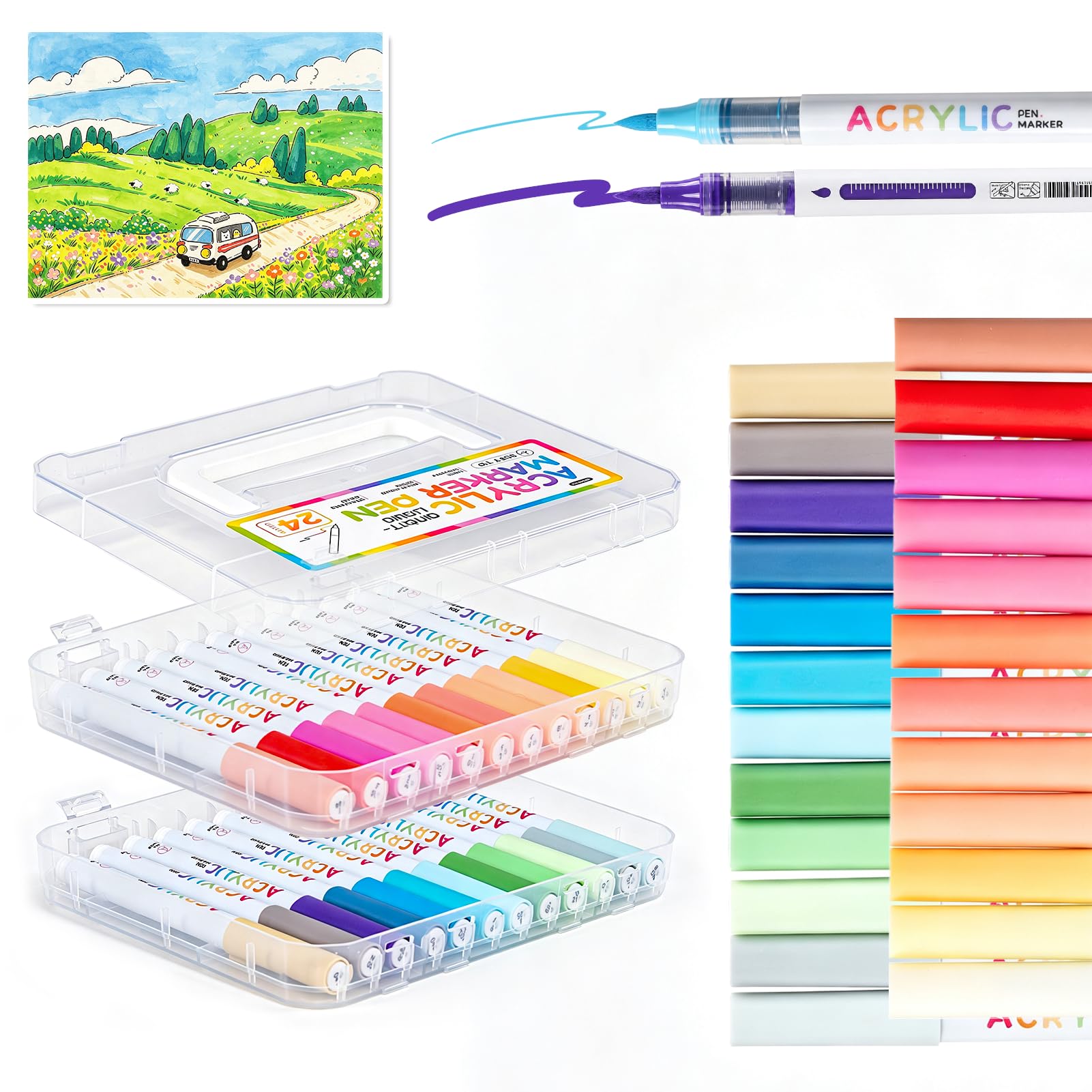 OUKMIC Acrylic Paint Markers Brush Tip 24 Colors,Waterproof Paint Pens Set | Automatic In…