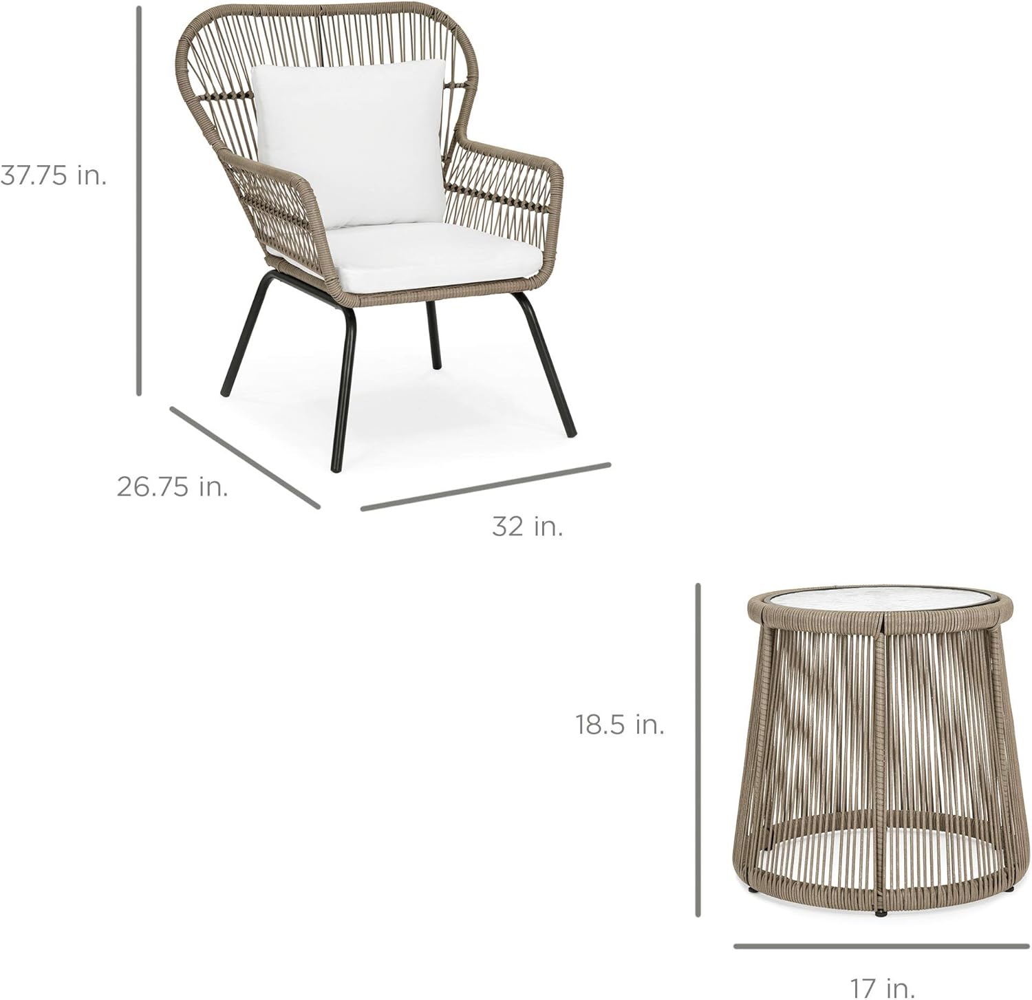 Best Choice Products 3-Piece Patio Conversation Bistro Set, Outdoor All-Weather Wicker Furniture for Porch, Backyard w/ 2 Wide Ergonomic Chairs, Cushions, Glass Top Side Table - Tan : Patio, Lawn & Garden