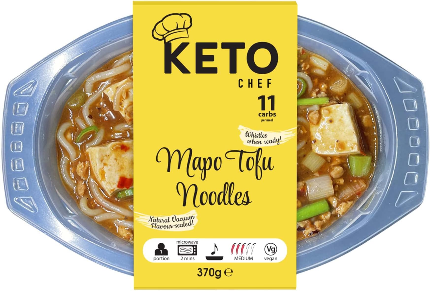 Keto Chef Mapo Tofu Noodles - Vegan Friendly, Made from Organic Konjac Flour, Instant Microwave Meal, Suitable for Vegan Diet, | Ready to Eat (370g) Pack of 4