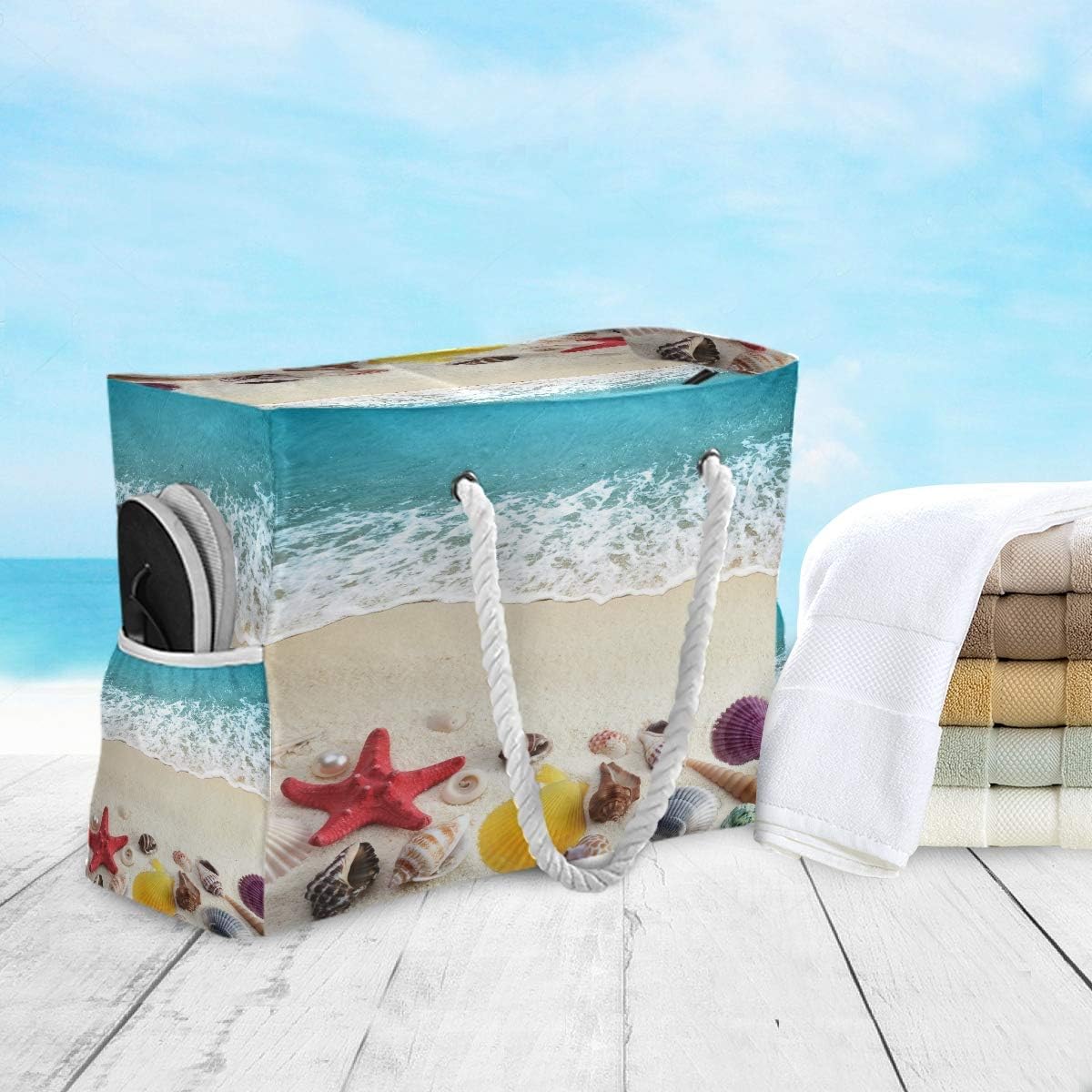 senya Large Beach Bags Totes Canvas Tote Shoulder Bag Soft Wave Water Resistant Bags for Gym Travel Daily Ocean - Image 2