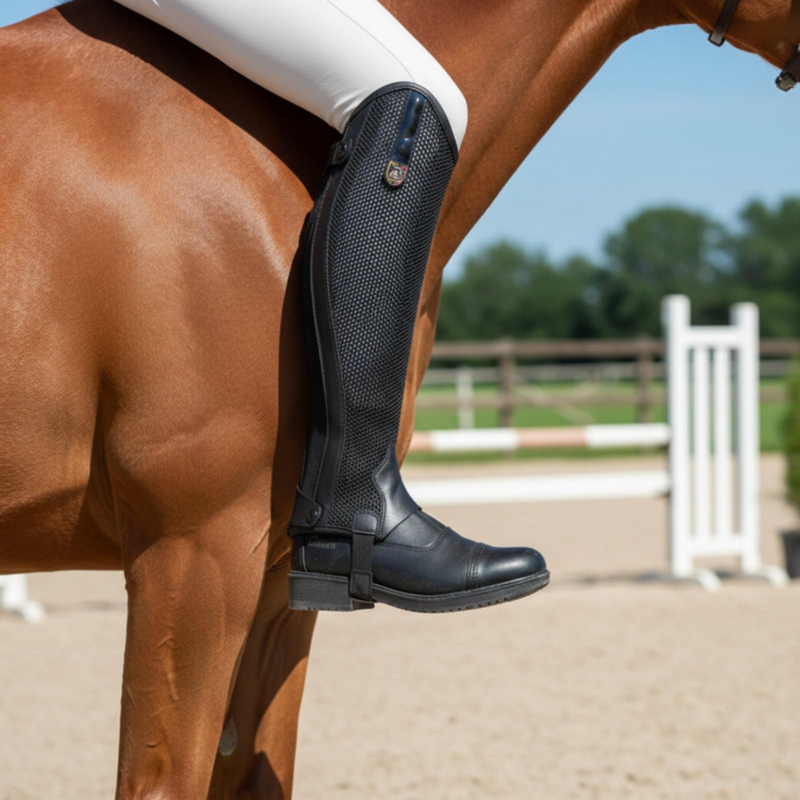 Gralara Ghette Equestri Protettive Gamba Cavallo Ghette Cavalcata Parastinchi Cavaliere con Chiusure Regolabili Aderenza Sicura Struttura Resistente E , Nero , CL-Circonferenza Coscia 29.5CM