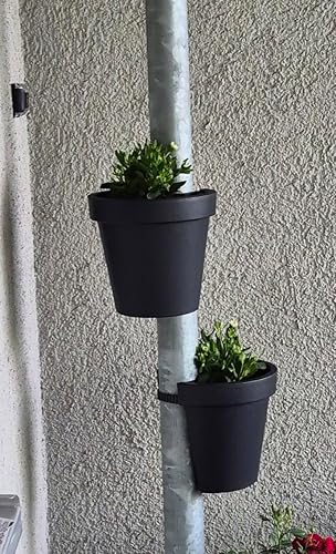 Spetebo Fallrohr Blumentopf 24 x 21 cm - anthrazit - Regenrohr Hnge  Pflanztopf rund - Kunststoff Pflanzkbel mit Befestigungsgurt Pflanzgef  mit Entwsserungsloch: Amazon.de: Garten
