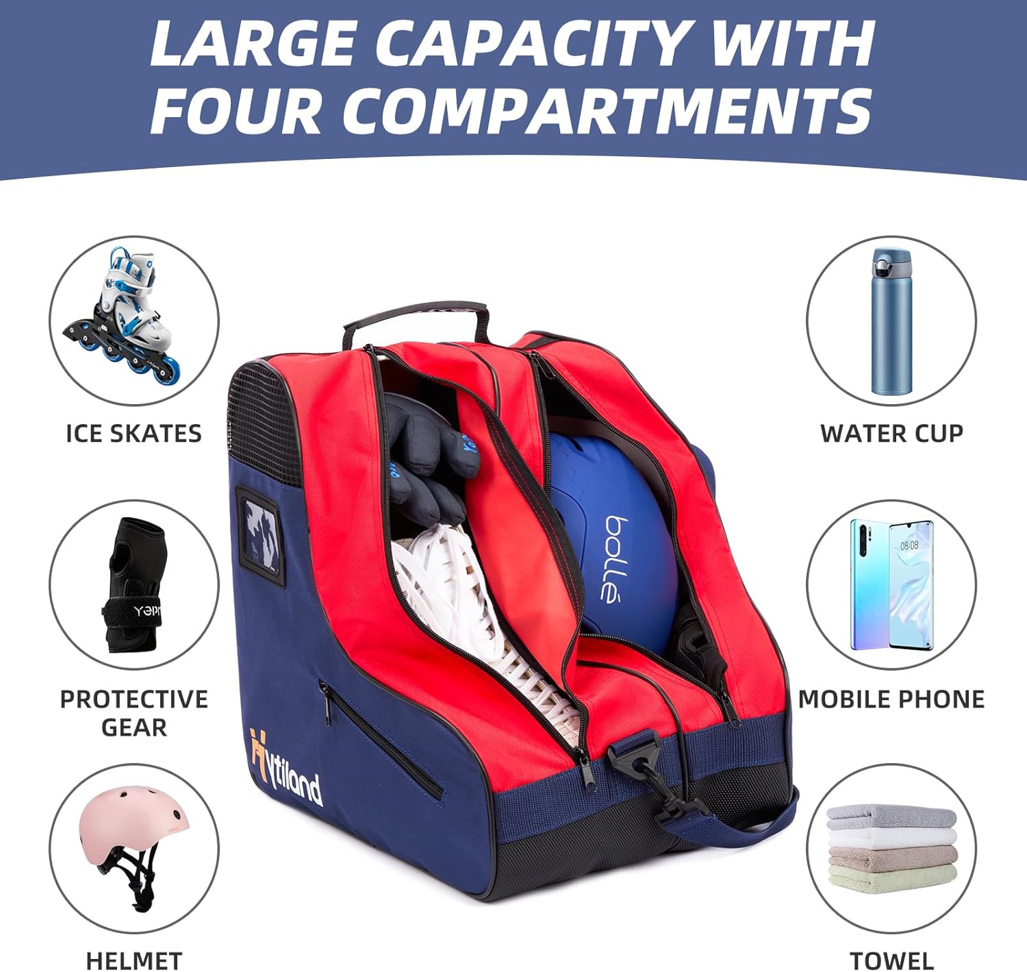 Breathable Skate Bag with Adjustable Shoulder Strap - Large Capacity Fits Inline, Ice & Most Roller Skates