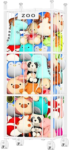 TomCare Organizador de almacenamiento de metal extra grande para animales de peluche, con 4 ruedas bloqueables, ahorro de espacio, soporte para