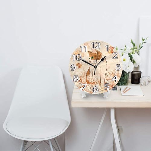 Miniatura 4 de Elegante reloj de pared redondo decorativo de mariposa de gato naranja de 9.5 pulgadas, sin tictac, funciona con pilas, para estudiantes, oficina,