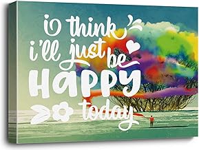 لوحة فنية جدارية من القماش بتصميم اقتباسات ملهمة، I Think I'll Just Be Happy Today، ديكور عصري ملهم، لوحة فنية جدارية تحفيزية، لافتات عائلية لديكور المنزل، هدية لديكور المنزل، مقاس 12 × 15، أخضر