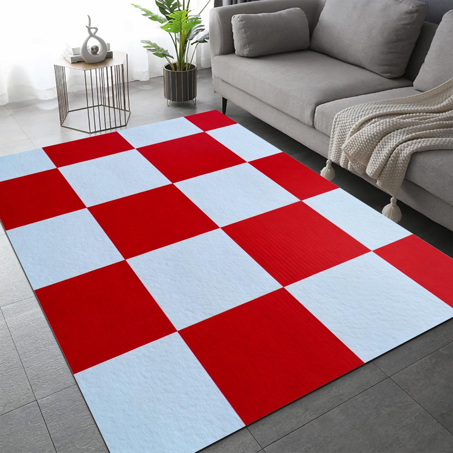 Tapis Géométrique d'Intérieur Moderne Rouge Blanc VULORA 2Q934