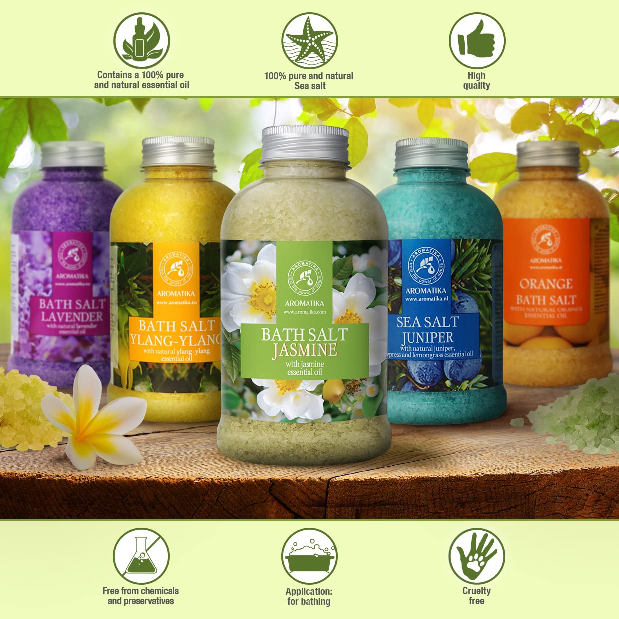 Sels de Bain Jasmin 600g - Sels Marins Aromatisés à l'Huile Essentielle de Jasmin - Sels de Mer Apaisantes et Hydratantes - Bain Relaxant - Soin du Corps - Bon Sommeil