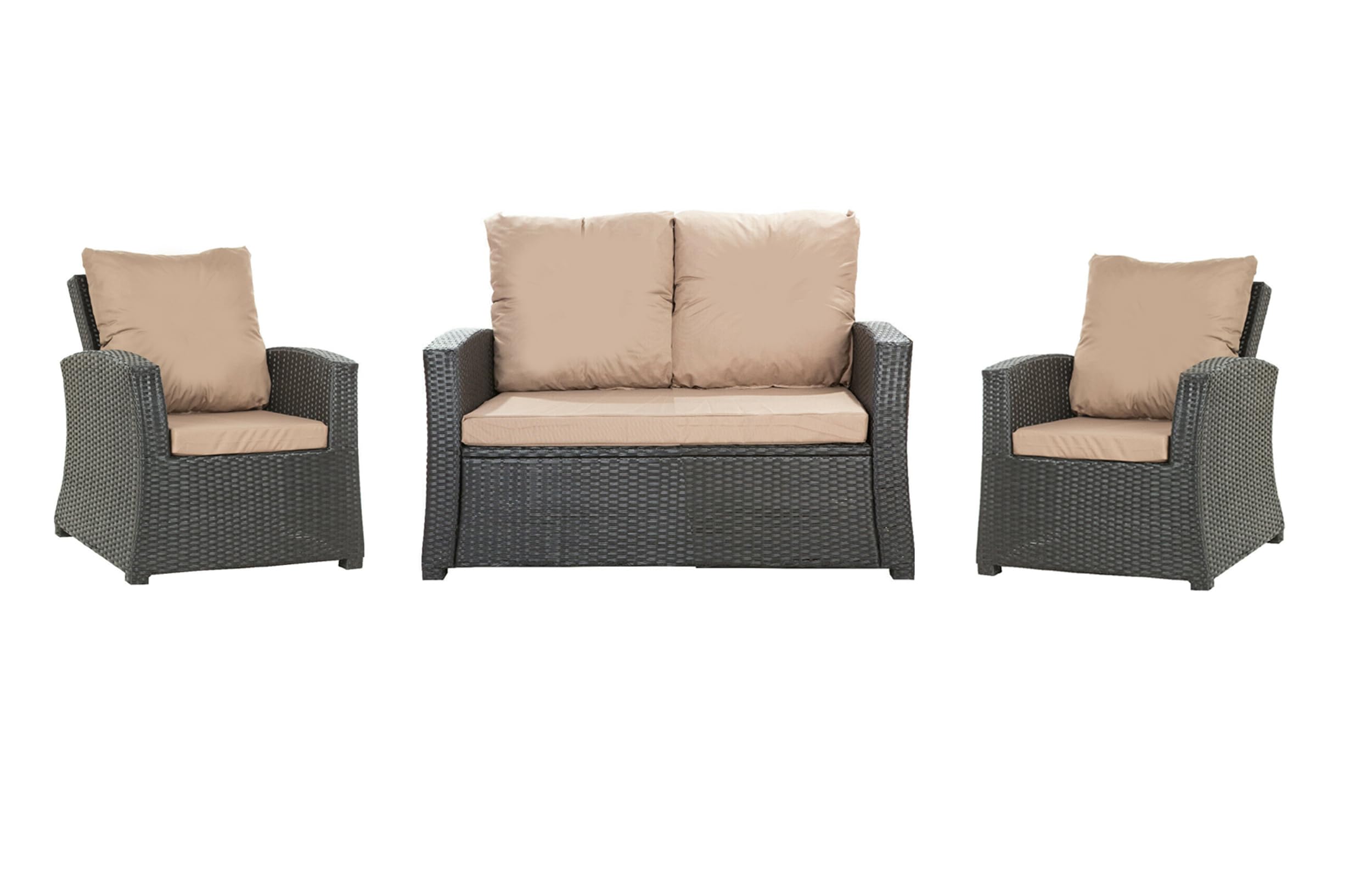 SET Cuscini per Giardino Esterno – Cuscini per Panche, Divano e Dondolo – Divano 4 posti (Beige, Canape 110x50x50/2x Sedia 50x56cm)