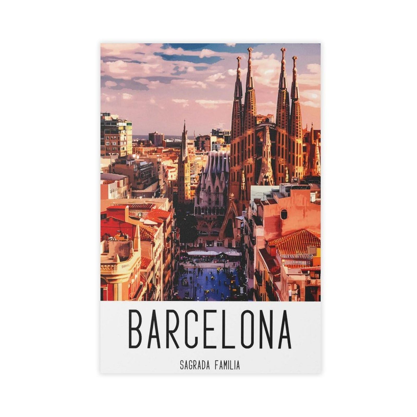 QIOTBVV Barcelona Architecture - Sagrada Familia European Tourism Art Canvas Poster Bedroom Decor Landscape Office Room Decor Gift 16" L X 24" W