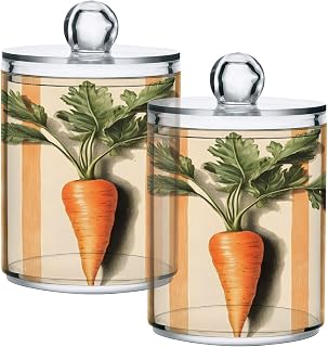 xigua 2 Pack Vintage Carrot Qtip Holder Dispenser with Lids 14 oz Bathroom Storage Organizer Set,Clear Apothecary Jars Food Storage Containers for Tea,Coffee,Cotton Ball,Cotton Swab,Floss