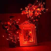 Vista 86 de RUICHEN Guirnalda de luces LED con cable plateado de 99 pies, 300 luces LED con carrete, color naranja