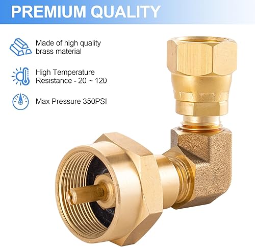 Miniatura 5 de Adaptador de codo de quemador de propano de 1 libra, convertidor de antorcha de gas Mapp de una libra, Conector de 90 grados, Latón giratorio SAE