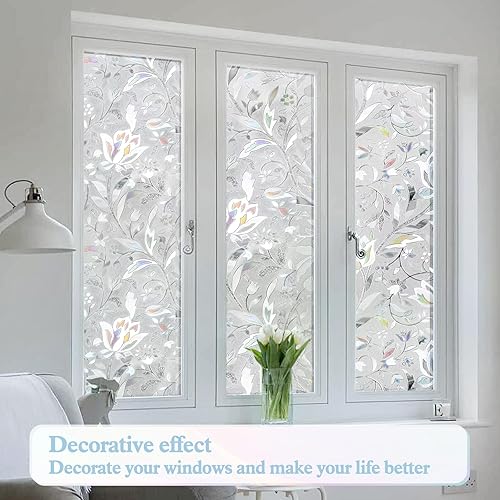 Miniatura 7 de WPCTEV Película 3D para ventana, sin pegamento, privacidad para adhesivo de vidrio, adherencia estática, control de calor, anti UV, no adhesivo,