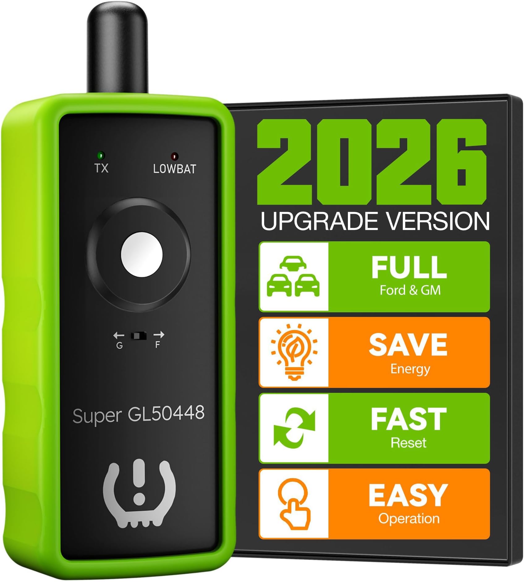 VXDAS 2IN1 TPMS Relearn Tool Super GL50448 for GM and Ford with Model Switch Button,Tire Pressure Sensor Monitor Reset Activation for Buick/Cadillac/Chevrolet/GMC/Lincoln 2026 Edition(Green)