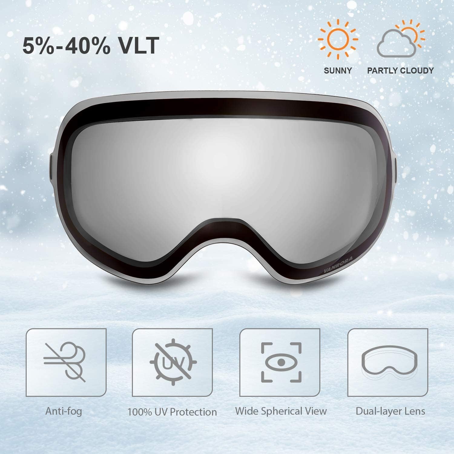 VANRORA X-Mag Ski Goggles Replacement Lens, Extra Snowboard Goggles Lens, Anti-Fog & 100% UV Protection